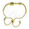 Oro Laminado Adjustable Bolo Bracelet, Gold Filled Style Baguette Design, with Multicolor Cubic Zirconia and White Micro Pave, Polished, Golden Finish, 03.341.0005.11 (01 MM Thickness, 11 Inches Length)