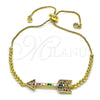 Oro Laminado Adjustable Bolo Bracelet, Gold Filled Style Baguette Design, with Multicolor Cubic Zirconia and White Micro Pave, Polished, Golden Finish, 03.341.0005.11 (01 MM Thickness, 11 Inches Length)