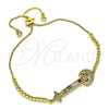 Oro Laminado Adjustable Bolo Bracelet, Gold Filled Style Moon and Baguette Design, with Multicolor Cubic Zirconia, Polished, Golden Finish, 03.341.0006.11 (01 MM Thickness, 11 Inches Length)