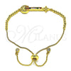 Oro Laminado Adjustable Bolo Bracelet, Gold Filled Style Moon and Baguette Design, with Multicolor Cubic Zirconia, Polished, Golden Finish, 03.341.0006.11 (01 MM Thickness, 11 Inches Length)