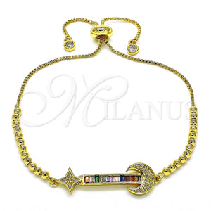 Gold Filled Bracelet — Adjustable Bolo Bracelet Moon and Baguette Design with — main product view — SKU 128721 | Oro Laminado brazalete — Adjustable Bolo Bracelet Moon and Baguette diseño with — SKU 128721