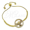 Oro Laminado Adjustable Bolo Bracelet, Gold Filled Style Eagle Design, with Multicolor Cubic Zirconia, Polished, Golden Finish, 03.341.0007.11 (01 MM Thickness, 11 Inches Length)