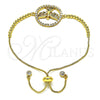 Oro Laminado Adjustable Bolo Bracelet, Gold Filled Style Eagle Design, with Multicolor Cubic Zirconia, Polished, Golden Finish, 03.341.0007.11 (01 MM Thickness, 11 Inches Length)