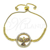 Oro Laminado Adjustable Bolo Bracelet, Gold Filled Style Eagle Design, with Multicolor Cubic Zirconia, Polished, Golden Finish, 03.341.0007.11 (01 MM Thickness, 11 Inches Length)