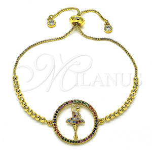 Gold Filled Bracelet — Adjustable Bolo Bracelet with Multicolor Micro Pave Polished — main product view — SKU 128724 | Oro Laminado brazalete — Adjustable Bolo Bracelet with Multicolor Micro Pave pulido — SKU 128724