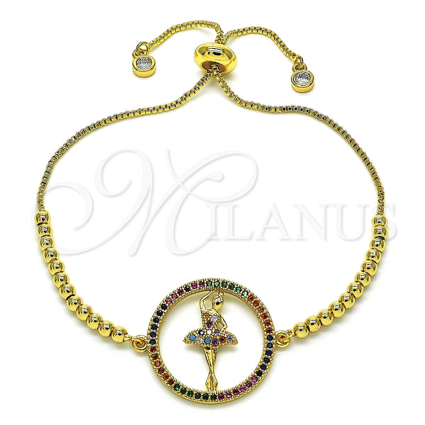 Gold Filled Bracelet — Adjustable Bolo Bracelet with Multicolor Micro Pave Polished — main product view — SKU 128724 | Oro Laminado brazalete — Adjustable Bolo Bracelet with Multicolor Micro Pave pulido — SKU 128724