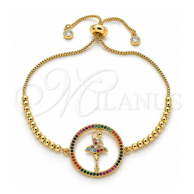 Oro Laminado Adjustable Bolo Bracelet, Gold Filled Style with Multicolor Micro Pave, Polished, Golden Finish, 03.341.0008.10 (01 MM Thickness, 10 Inches Length)