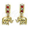 Oro Laminado Huggie Hoop, Gold Filled Style Elephant Design, with Garnet and White Crystal, Polished, Golden Finish, 02.94.0106.1