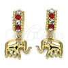 Oro Laminado Huggie Hoop, Gold Filled Style Elephant Design, with Garnet and White Crystal, Polished, Golden Finish, 02.94.0106.1