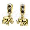 Oro Laminado Huggie Hoop, Gold Filled Style Elephant Design, with Black and White Crystal, Polished, Golden Finish, 02.94.0106.2