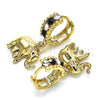 Oro Laminado Huggie Hoop, Gold Filled Style Elephant Design, with Black and White Crystal, Polished, Golden Finish, 02.94.0106.2