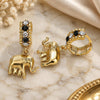 Oro Laminado Huggie Hoop, Gold Filled Style Elephant Design, with Black and White Crystal, Polished, Golden Finish, 02.94.0106.2