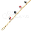 Oro Laminado Charm Bracelet, Gold Filled Style Evil Eye Design, Red Polished, Golden Finish, 03.63.2070.08 (04 MM Thickness, 8 Inches Length)