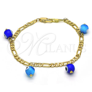 Gold Filled Bracelet — Charm Bracelet Evil Eye Design Blue Polished 03.63. — main product view — SKU 128734 | Oro Laminado brazalete — Charm Bracelet Evil Eye diseño Blue pulido 03.63. — SKU 128734