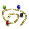 Oro Laminado Charm Bracelet, Gold Filled Style Evil Eye Design, Multicolor Polished, Golden Finish, 03.63.2070.2.08 (04 MM Thickness, 8 Inches Length)