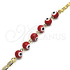 Oro Laminado Fancy Bracelet, Gold Filled Style Evil Eye Design, Red Polished, Golden Finish, 03.63.2071.1.07 (04 MM Thickness, 7 Inches Length)
