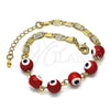 Oro Laminado Fancy Bracelet, Gold Filled Style Evil Eye Design, Red Polished, Golden Finish, 03.63.2071.1.07 (04 MM Thickness, 7 Inches Length)