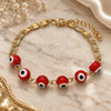 Oro Laminado Fancy Bracelet, Gold Filled Style Evil Eye Design, Red Polished, Golden Finish, 03.63.2071.1.07 (04 MM Thickness, 7 Inches Length)