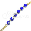 Oro Laminado Fancy Bracelet, Gold Filled Style Evil Eye Design, Blue Polished, Golden Finish, 03.63.2071.2.07 (04 MM Thickness, 7 Inches Length)