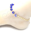 Oro Laminado Fancy Anklet, Gold Filled Style Evil Eye Design, Blue Polished, Golden Finish, 03.63.2071.2.10 (04 MM Thickness, 10 Inches Length)