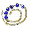 Oro Laminado Fancy Anklet, Gold Filled Style Evil Eye Design, Blue Polished, Golden Finish, 03.63.2071.2.10 (04 MM Thickness, 10 Inches Length)