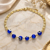 Oro Laminado Fancy Anklet, Gold Filled Style Evil Eye Design, Blue Polished, Golden Finish, 03.63.2071.2.10 (04 MM Thickness, 10 Inches Length)
