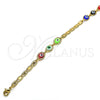 Oro Laminado Fancy Bracelet, Gold Filled Style Evil Eye Design, Multicolor Polished, Golden Finish, 03.63.2072.08 (04 MM Thickness, 8 Inches Length)