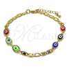 Oro Laminado Fancy Bracelet, Gold Filled Style Evil Eye Design, Multicolor Polished, Golden Finish, 03.63.2072.08 (04 MM Thickness, 8 Inches Length)
