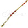 Oro Laminado Fancy Bracelet, Gold Filled Style Evil Eye Design, Red Polished, Golden Finish, 03.63.2072.1.08 (04 MM Thickness, 8 Inches Length)