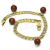 Oro Laminado Charm Bracelet, Gold Filled Style Curb Design, with Brown Goldstone Venturina, Polished, Golden Finish, 03.63.2073.08 (04 MM Thickness, 8 Inches Length)