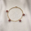 Oro Laminado Charm Bracelet, Gold Filled Style Curb Design, with Brown Goldstone Venturina, Polished, Golden Finish, 03.63.2073.08 (04 MM Thickness, 8 Inches Length)
