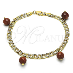 Gold Filled Bracelet — Charm Bracelet Curb Design with Brown Goldstone Venturina — main product view — SKU 128749 | Oro Laminado brazalete — Charm Bracelet Curb diseño with Brown Goldstone Venturina — SKU 128749