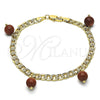 Oro Laminado Charm Bracelet, Gold Filled Style Curb Design, with Brown Goldstone Venturina, Polished, Golden Finish, 03.63.2073.08 (04 MM Thickness, 8 Inches Length)