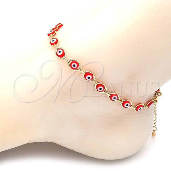 Gold Filled Anklet — Fancy Anklet Evil Eye Design Red Resin 04.63. — alternate product view — SKU 128751 | Oro Laminado tobillera — elegante Anklet Evil Eye diseño Red Resin 04.63. — SKU 128751
