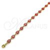 Oro Laminado Fancy Anklet, Gold Filled Style Evil Eye Design, Red Resin Finish, Golden Finish, 04.63.1347.1.10 (06 MM Thickness, 10 Inches Length)