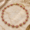 Oro Laminado Fancy Anklet, Gold Filled Style Evil Eye Design, Red Resin Finish, Golden Finish, 04.63.1347.1.10 (06 MM Thickness, 10 Inches Length)