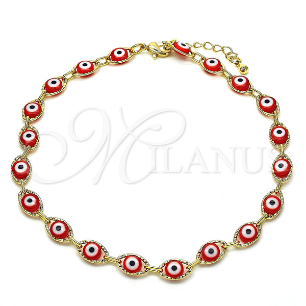 Gold Filled Anklet — Fancy Anklet Evil Eye Design Red Resin 04.63. — main product view — SKU 128751 | Oro Laminado tobillera — elegante Anklet Evil Eye diseño Red Resin 04.63. — SKU 128751