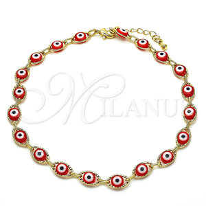 Gold Filled Anklet — Fancy Anklet Evil Eye Design Red Resin 04.63. — main product view — SKU 128751 | Oro Laminado tobillera — elegante Anklet Evil Eye diseño Red Resin 04.63. — SKU 128751