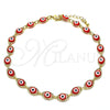 Oro Laminado Fancy Anklet, Gold Filled Style Evil Eye Design, Red Resin Finish, Golden Finish, 04.63.1347.1.10 (06 MM Thickness, 10 Inches Length)
