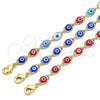 Oro Laminado Fancy Anklet, Gold Filled Style Evil Eye Design, Red Resin Finish, Golden Finish, 04.63.1347.1.10 (06 MM Thickness, 10 Inches Length)