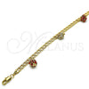 Oro Laminado Charm Bracelet, Gold Filled Style with Garnet and White Crystal, Polished, Golden Finish, 03.63.2074.08 (05 MM Thickness, 8 Inches Length)