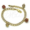 Oro Laminado Charm Bracelet, Gold Filled Style with Garnet and White Crystal, Polished, Golden Finish, 03.63.2074.08 (05 MM Thickness, 8 Inches Length)
