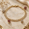 Oro Laminado Charm Bracelet, Gold Filled Style with Garnet and White Crystal, Polished, Golden Finish, 03.63.2074.08 (05 MM Thickness, 8 Inches Length)