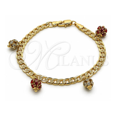 Oro Laminado Charm Bracelet, Gold Filled Style with Garnet and White Crystal, Polished, Golden Finish, 03.63.2074.08 (05 MM Thickness, 8 Inches Length)