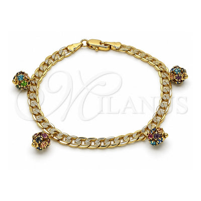 Oro Laminado Charm Bracelet, Gold Filled Style with Multicolor Crystal, Polished, Golden Finish, 03.63.2074.1.08 (05 MM Thickness, 8 Inches Length)