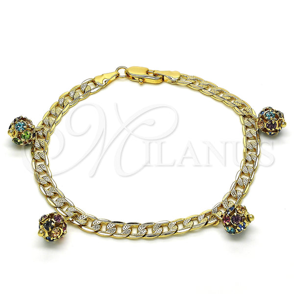 Gold Filled Bracelet — Charm Bracelet with Multicolor Crystal Polished 03.63. 05 — main product view — SKU 128755 | Oro Laminado brazalete — Charm Bracelet with Multicolor cristal pulido 03.63. 05 — SKU 128755