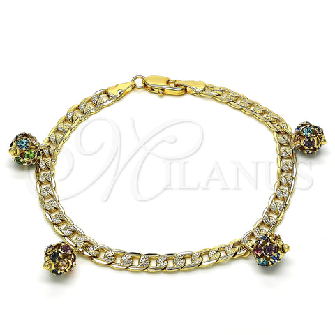 Oro Laminado Charm Bracelet, Gold Filled Style with Multicolor Crystal, Polished, Golden Finish, 03.63.2074.1.08 (05 MM Thickness, 8 Inches Length)