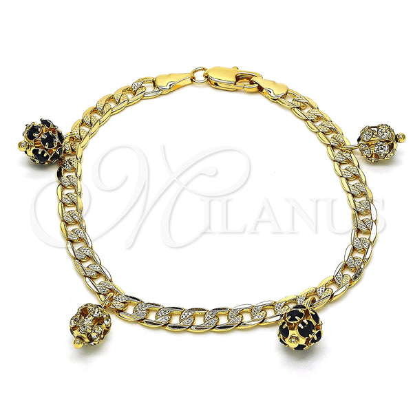 Gold Filled Bracelet — Fancy Bracelet with Black and White Crystal Polished — main product view — SKU 128756 | Oro Laminado brazalete — elegante Bracelet with negro and cristal blanco pulido — SKU 128756