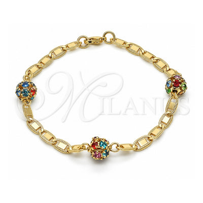 Oro Laminado Fancy Bracelet, Gold Filled Style with Multicolor Crystal, Polished, Golden Finish, 03.63.2075.1.08 (04 MM Thickness, 15 Inches Length)