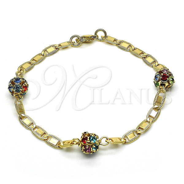 Gold Filled Bracelet — Fancy Bracelet with Multicolor Crystal Polished 03.63. 04 — main product view — SKU 128759 | Oro Laminado brazalete — elegante Bracelet with Multicolor cristal pulido 03.63. 04 — SKU 128759